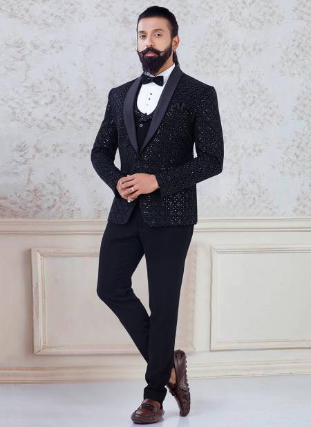 Black And White Colour Party Wear Tuxedo Suit Collection 1153